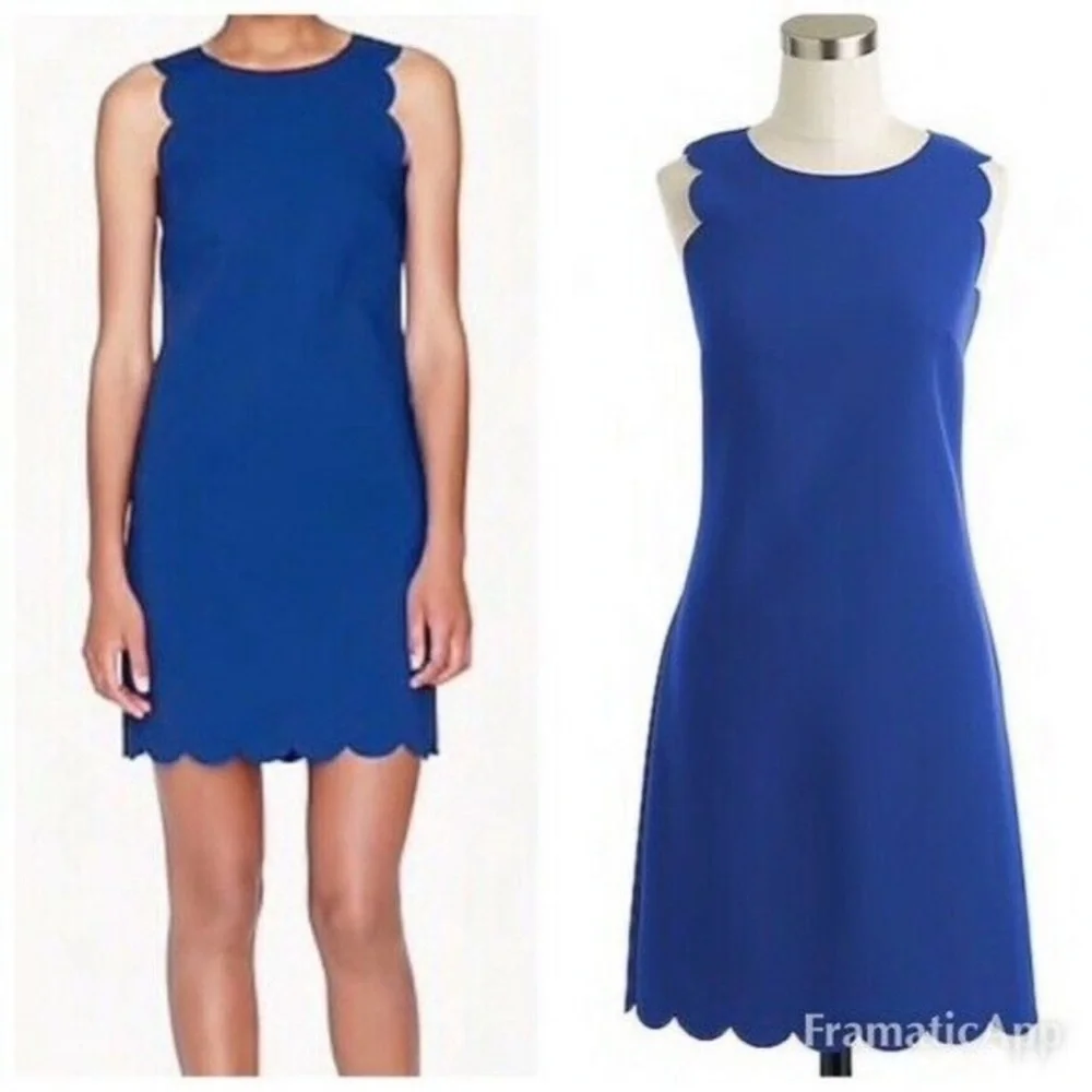 💙💙 LIKE NEW- J.Crew Blue Scalloped Edge shift Dress SZ 2💙💙 - Picture 2 of 9